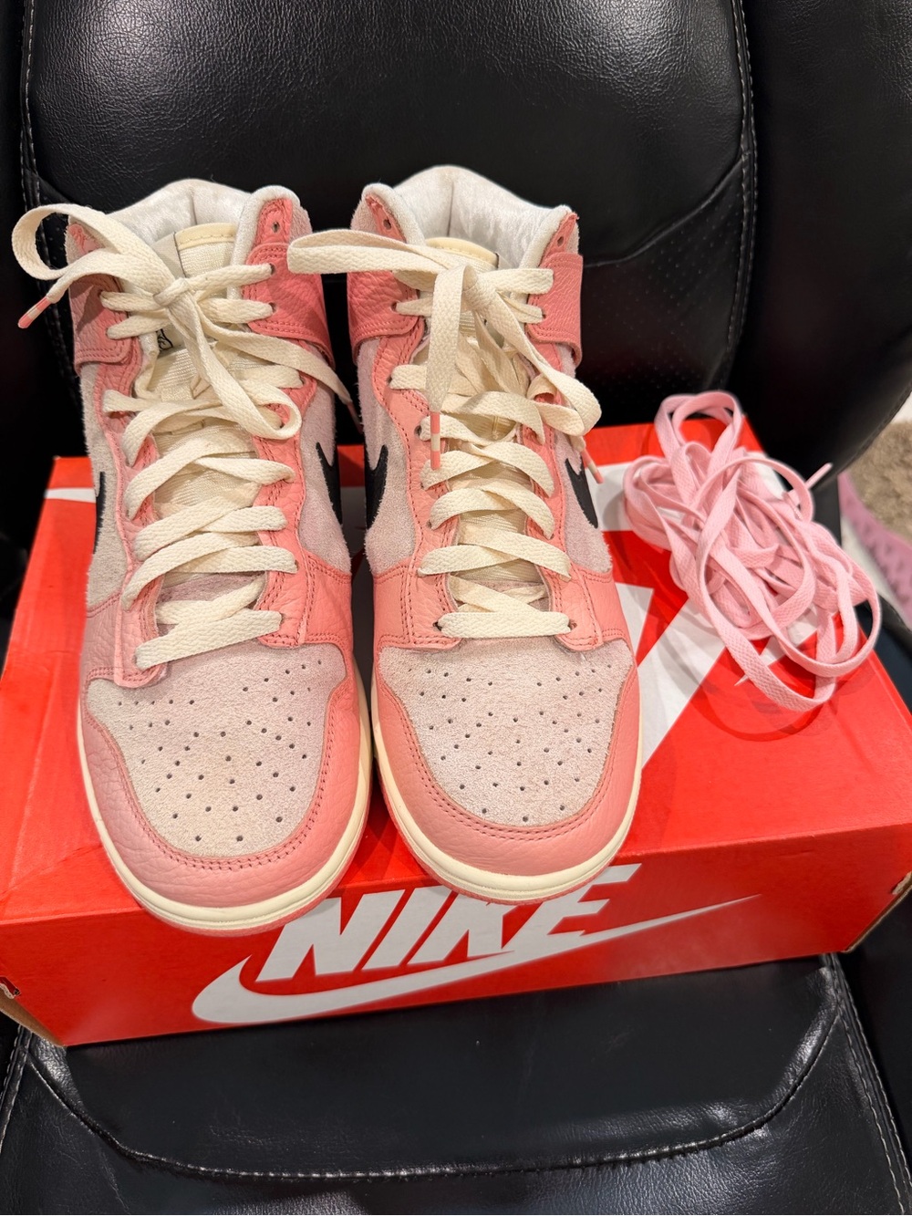 Nike Dunk High Women's Size 9 Hoops Pack Pink Suede Leather Sneakers